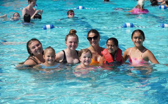 Kids enjoying the outdoor swim center at Bay View