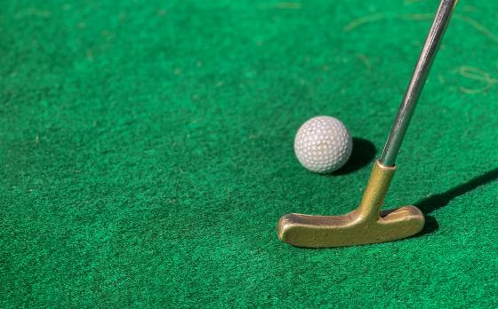 a golf ball on the green with a putter