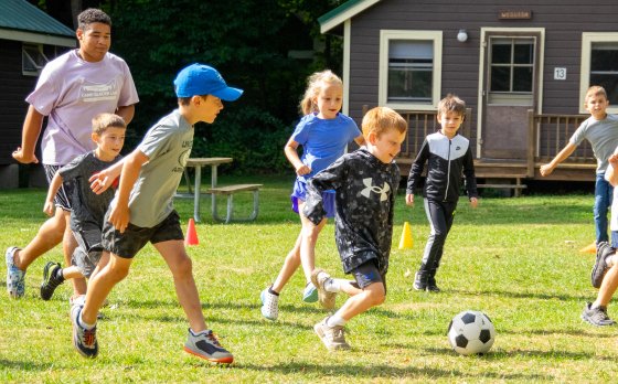 Kids Playing Soccer at Camp Glacier Lake