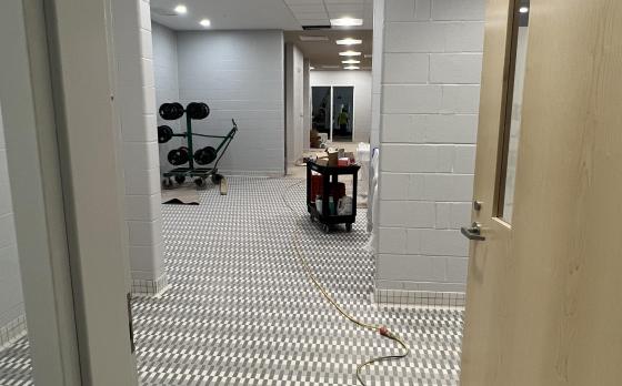 Construction progress of the universal locker room at the Sands Family YMCA