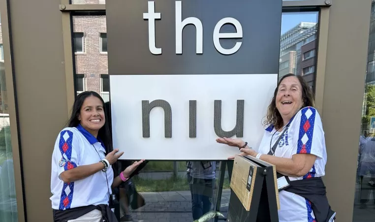 photo of Amanda Vito and her coach in germany for the special olympics
