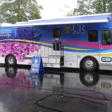 UR Medicine's mobile mammography unit parked outside of the maplewood family ymca
