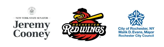 NYS Senator Jeremy Cooney, Rochester Red Wings and City of Rochester logos